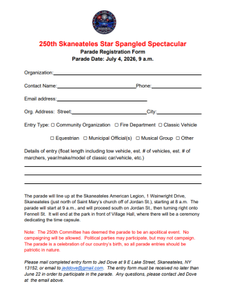 250th Skaneateles Star Spangled Spectacular Parade Reg Form 3